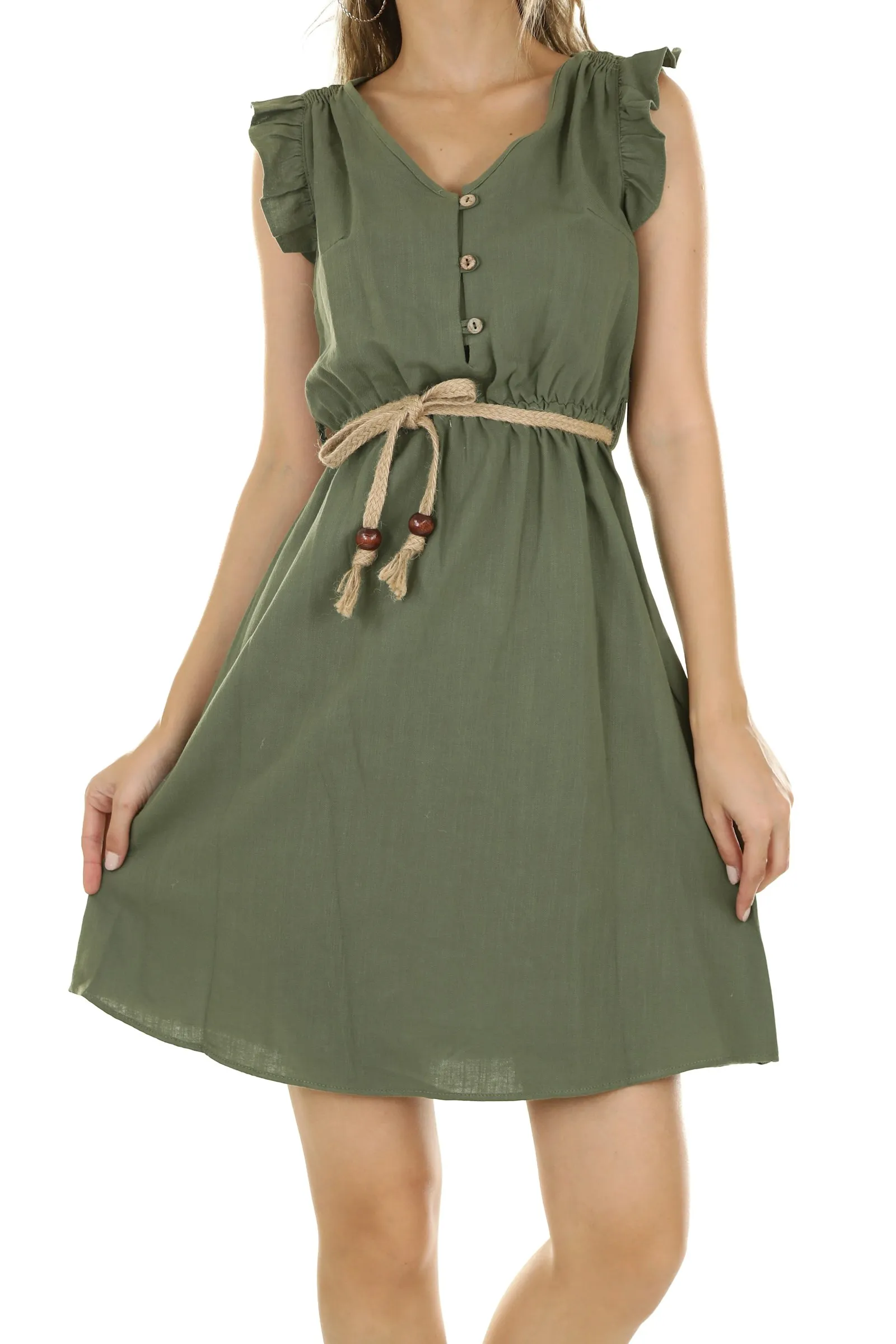 Rochie cu volane, verde măsliniu